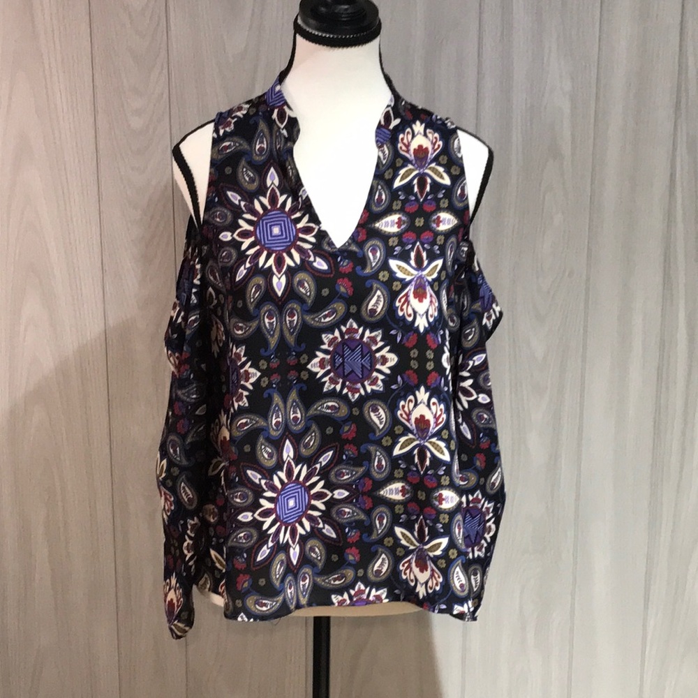 Everly open shoulder semi sheer blouse size small